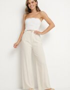 j&x Pantaloni Bej deschis din in și viscoză largi cu elastic în talie Zelzeri