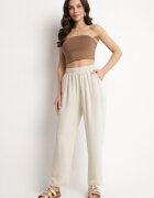 j&x Pantaloni bej deschis largi din bumbac și cu talie înaltă Neorenna