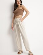 j&x Pantaloni bej deschis largi din bumbac și cu talie înaltă Neorenna