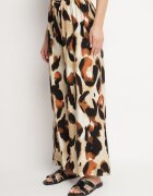 j&x Pantaloni Bej din Viscoză cu Croi Larg cu Talie Înaltă Leopard Zelmara