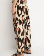 j&x Pantaloni Bej din Viscoză cu Croi Larg cu Talie Înaltă Leopard Zelmara