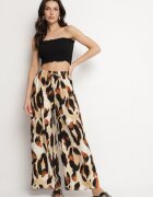 j&x Pantaloni Bej din Viscoză cu Croi Larg cu Talie Înaltă Leopard Zelmara