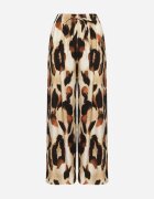 j&x Pantaloni Bej din Viscoză cu Croi Larg cu Talie Înaltă Leopard Zelmara