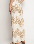 j&x Pantaloni Bej din Viscoză Largi cu Model Geometric Faneoriela