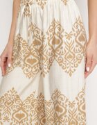 j&x Pantaloni Bej din Viscoză Largi cu Model Geometric Faneoriela