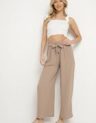 j&x Pantaloni bej închis cu croială largă cu talie înaltă și legătură în talie Reithessa