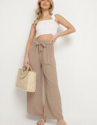 j&x Pantaloni bej închis cu croială largă cu talie înaltă și legătură în talie Reithessa