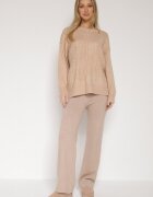 j&x Pantaloni căptușiți tricotați cu croială largă bej Miorea