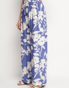 j&x Pantaloni de viscoză albaștri cu croi larg cu talie înaltă cu imprimeu floral Neorilia