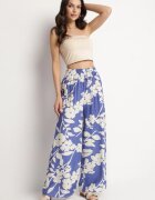 j&x Pantaloni de viscoză albaștri cu croi larg cu talie înaltă cu imprimeu floral Neorilia