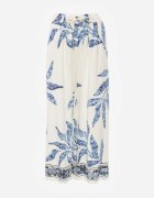 j&x Pantaloni din viscoză largi cu motiv floral Casual Nelinore Crem cu albastru