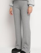 j&x Pantaloni Gri din Tricot Rebriați cu Croi Larg cu Elastic în Talie Emalindrae