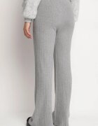 j&x Pantaloni Gri din Tricot Rebriați cu Croi Larg cu Elastic în Talie Emalindrae