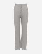 j&x Pantaloni Gri din Tricot Rebriați cu Croi Larg cu Elastic în Talie Emalindrae