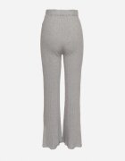 j&x Pantaloni Gri din Tricot Rebriați cu Croi Larg cu Elastic în Talie Emalindrae