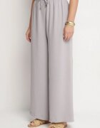 j&x Pantaloni Gri Larghi din Bumbac Decorați cu Legătură Rosadira
