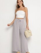 j&x Pantaloni Gri Larghi din Bumbac Decorați cu Legătură Rosadira