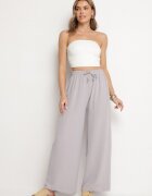 j&x Pantaloni Gri Larghi din Bumbac Decorați cu Legătură Rosadira