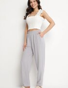 j&x Pantaloni Gri Largi cu Bumbac și Talie Înaltă Neorenna