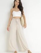 j&x Pantaloni Largi Bej deschis cu Cordon din material și Elastic în talie Dellisa