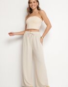 j&x Pantaloni largi bej deschis din bumbac decorați cu legătură Rosadira