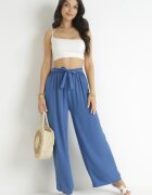 j&x Pantaloni largi bleumarin cu curea de material și elastic în talie Dellisa