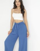 j&x Pantaloni largi bleumarin cu curea de material și elastic în talie Dellisa