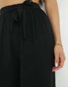 j&x Pantaloni Largi Negri cu curea de material și bandă elastică în talie Dellisa