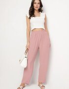 j&x Pantaloni Largi Roz din Bumbac și Talie Înaltă Neorenna