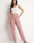 j&x Pantaloni Largi Roz din Bumbac și Talie Înaltă Neorenna