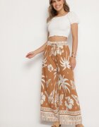 j&x Pantaloni Maro cu Imprimeu Tropical și cu Picioare Largi Emivelli