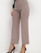 j&x Pantaloni maro deschis largi cu talie înaltă și elastic în talie decorați cu strasuri Saviane