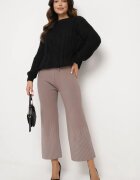 j&x Pantaloni maro deschis largi cu talie înaltă și elastic în talie decorați cu strasuri Saviane