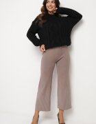 j&x Pantaloni maro deschis largi cu talie înaltă și elastic în talie decorați cu strasuri Saviane