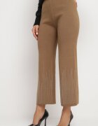 j&x Pantaloni Maro deschis Largi cu talie înaltă și elastic în talie decorați cu Zirconii Saviane