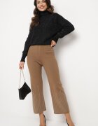 j&x Pantaloni Maro deschis Largi cu talie înaltă și elastic în talie decorați cu Zirconii Saviane