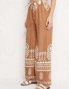 j&x Pantaloni Maro din Viscoză cu Croială Largă cu Model Etnic Mileldi