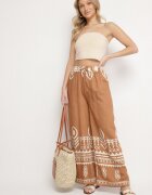 j&x Pantaloni Maro din Viscoză cu Croială Largă cu Model Etnic Mileldi