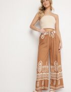 j&x Pantaloni Maro din Viscoză cu Croială Largă cu Model Etnic Mileldi