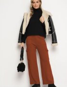 j&x Pantaloni Maro Tricotați cu croială largă cu elastic în talie și buzunare Emarissea
