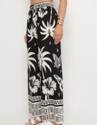 j&x Pantaloni Negri cu Model tropical și cu Picioare largi Emivelli
