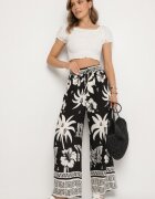 j&x Pantaloni Negri cu Model tropical și cu Picioare largi Emivelli