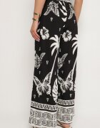 j&x Pantaloni Negri cu Model tropical și cu Picioare largi Emivelli
