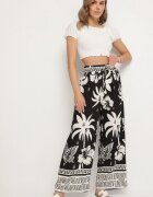 j&x Pantaloni Negri cu Model tropical și cu Picioare largi Emivelli