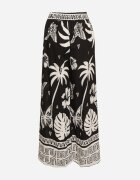 j&x Pantaloni Negri cu Model tropical și cu Picioare largi Emivelli