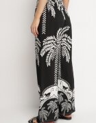 j&x Pantaloni negri largi din viscoză cu talie înaltă cu palmieri Bolritia