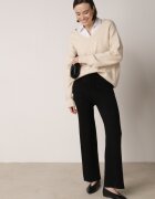 j&x Pantaloni Negri Reiați din Lână cu Croi Larg cu Talie Înaltă Reinnia
