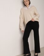 j&x Pantaloni Negri Reiați din Lână cu Croi Larg cu Talie Înaltă Reinnia