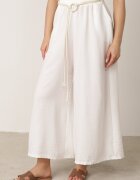 j&x Pantaloni palazzo largi din vâscoză cu talie înaltă și șnur Calamia Albi