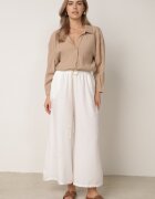 j&x Pantaloni palazzo largi din vâscoză cu talie înaltă și șnur Calamia Albi